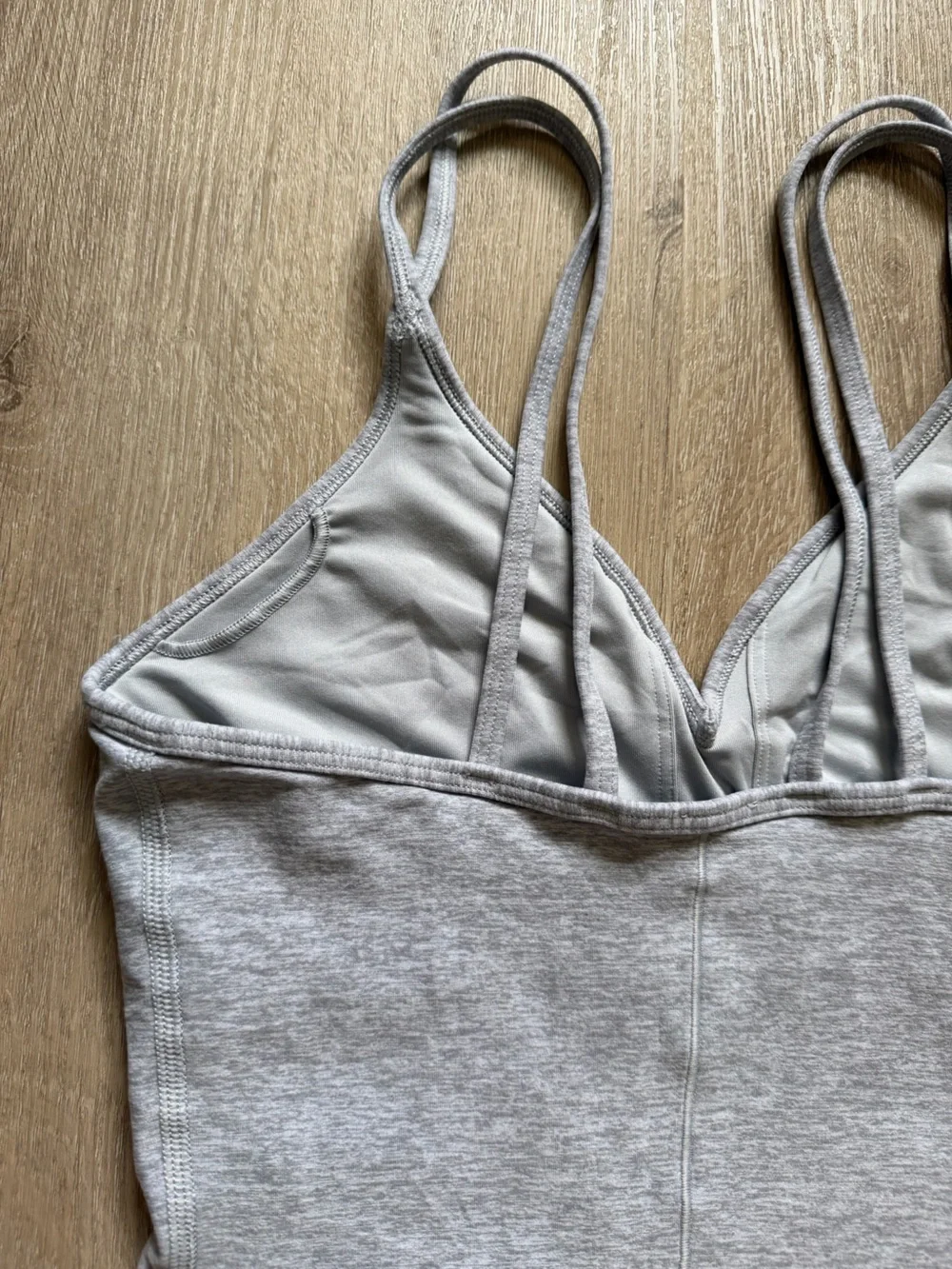 ALO Yoga Light Grey Ribbed Double-Strap Romper Bodysuit